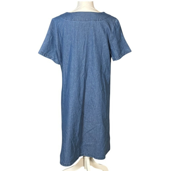 Country Store Midi Dress Mumu Embroidered Denim Size Medium Blue Floral Cottage - Picture 2 of 8